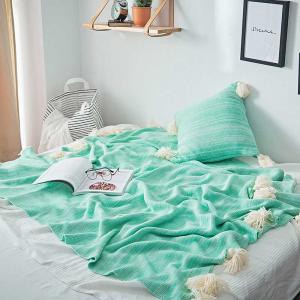 Gradient Colored Fringed Throw Soft Cotton Travel Blanket