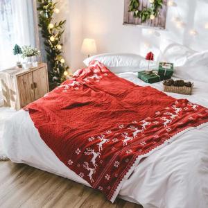 Christmas Style Elk Pattern Cute Blanket Woven Couch Throw