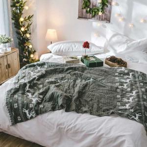 Christmas Style Elk Pattern Cute Blanket Woven Couch Throw