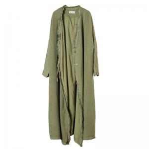 Frog Button Long Fringed Cardigan Green Flax Clothing