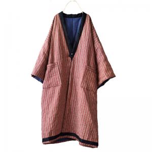 Vertical Striped Green Quilted Coat Plus Size Japanese Yukata Coat