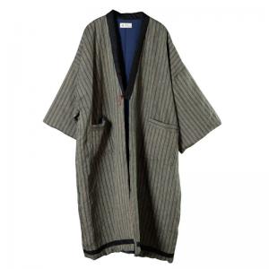 Vertical Striped Green Quilted Coat Plus Size Japanese Yukata Coat