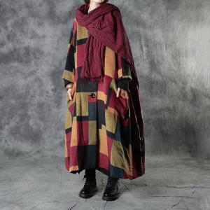 Colorful Big Plaid Outerwear Plus Size Wool Cocoon Coat