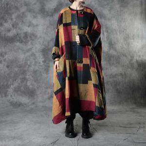 Colorful Big Plaid Outerwear Plus Size Wool Cocoon Coat
