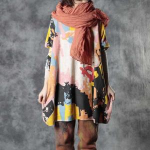 Colorful Abstract Prints Tunic Sweater Oversized Resort Wear