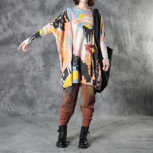 Colorful Abstract Prints Tunic Sweater Oversized Resort Wear