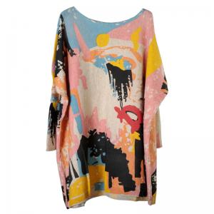 Colorful Abstract Prints Tunic Sweater Oversized Resort Wear