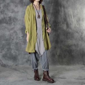 Original Design Lace Up Tunic Shirt  Womens Green Linen Blouse