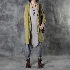 Original Design Lace Up Tunic Shirt  Womens Green Linen Blouse