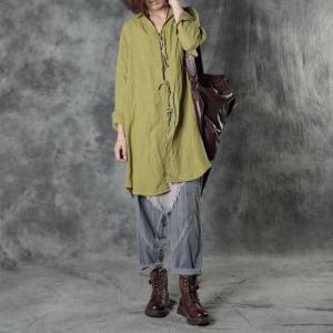 Original Design Lace Up Tunic Shirt  Womens Green Linen Blouse