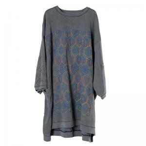 Large Size Dark Gray Long Sweatshirt Cotton Printed Pullover Hoodie