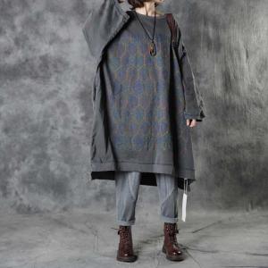 Large Size Dark Gray Long Sweatshirt Cotton Printed Pullover Hoodie