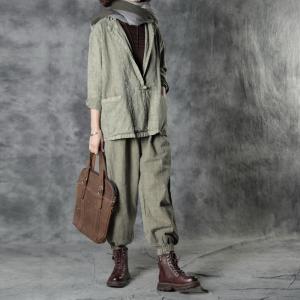 Chinese Style Linen Blaze Sets with Loose Cargo Pants