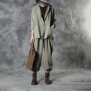 Chinese Style Linen Blaze Sets with Loose Cargo Pants