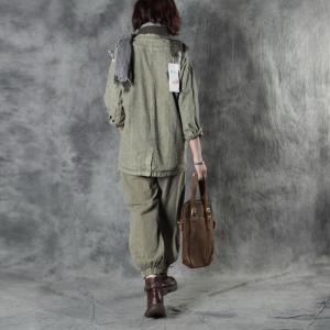 Chinese Style Linen Blaze Sets with Loose Cargo Pants