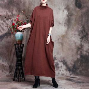 Solid Color Turtleneck Sweater Dress Plus Size Knit Cocoon Dress