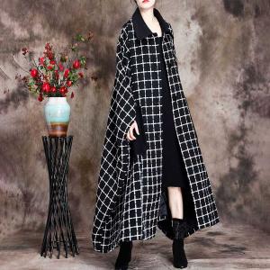 Asymmetrical Woolen Plaid Coat Plus Size Cape Coat