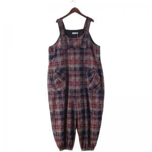 Scotland Red Tartan Overalls Baggy Tweed One-Piece Pants