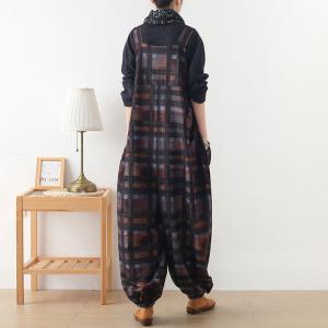 Baggy-Fit Fluffy Tweed Dungarees Gingham Overalls for Senior Women