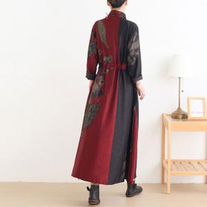 Over50 Style Silky Drawstring Dress Printed Plus Size Trench Coat