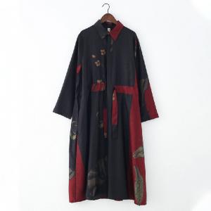 Over50 Style Silky Drawstring Dress Printed Plus Size Trench Coat