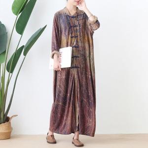 Chinese Buttons Thigh Slit Dress Winter Plus Size Caftan