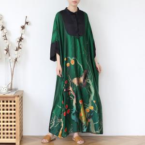 Bat Sleeves Large Butterfly Dress Polo Neck Silk Church Caftan