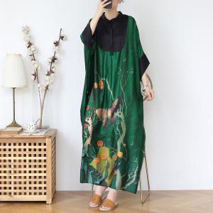 Bat Sleeves Large Butterfly Dress Polo Neck Silk Church Caftan