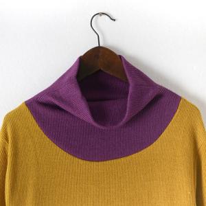 Loose-Fit Contrast Color Sweater Dress Midi Turtleneck Dress