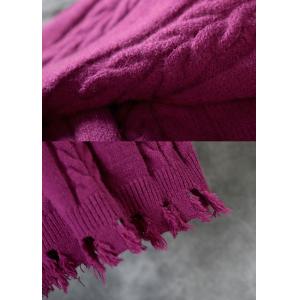 Crew Neck Long Tassel Dress Winter Cable Knit Sweater Dress