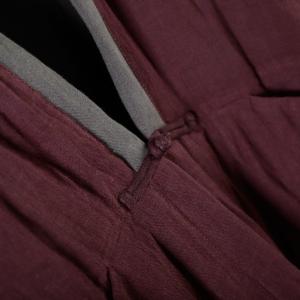 Plunging Neck Chinese Cotton Padded Coat Slits Plus Size Flax Clothing