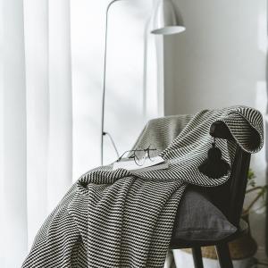 Black Striped Tassel Throw Blanket Cotton Modern Couch Throw
