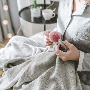 Lovely Colorful Pom Pom Throw Cotton Gray Blanket