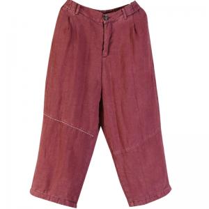 Embroidered Lines Casual Linen Pants Quilted Baggy Cuffed Trousers