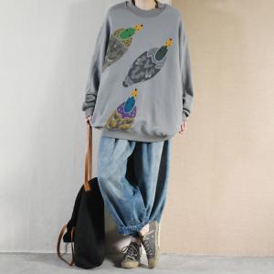 Cute Duck Cotton Sweatshirt Plus Size Tunic Sweatshirt