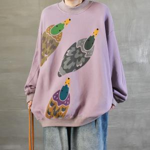 Cute Duck Cotton Sweatshirt Plus Size Tunic Sweatshirt