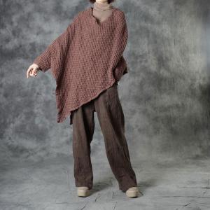 Designer Flax Cape Top Asymmetric Cotton Linen Large Poncho