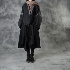 Chinese Fashion Tied Black Coat Quilted Kimono Jacket