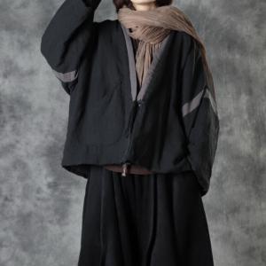 Chinese Fashion Tied Black Coat Quilted Kimono Jacket