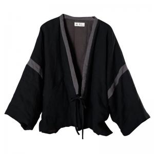 Chinese Fashion Tied Black Coat Quilted Kimono Jacket