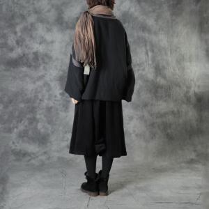 Chinese Fashion Tied Black Coat Quilted Kimono Jacket