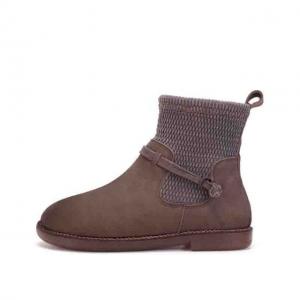 Winter Knitting Leather Ankle Boots Wool Fleece Slip on Bootie