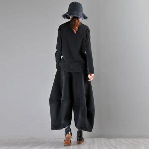 Relax-Fit Tweed Wide Leg Pants Womens Black Gaucho Pants Outfit