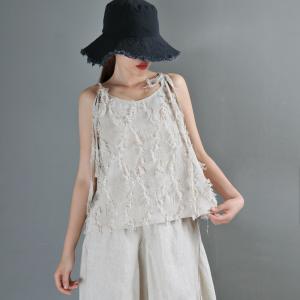 Cotton Linen Customized Camisole Tassel Loose Vest Top