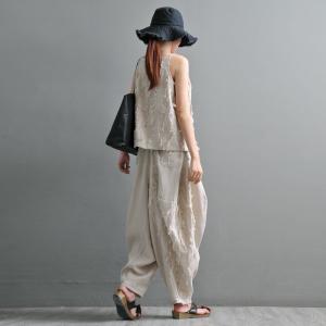 Cotton Linen Customized Camisole Tassel Loose Vest Top