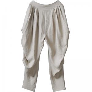 Loose White Carrot Pants Comfy Linen Yoga Tapered Pants