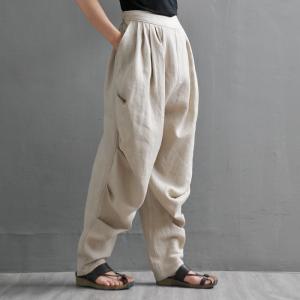 High-Quality Linen Harem Pants Loose-Fit Hippie Pants for Women