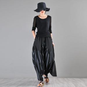 Street-Chic  Baggy Striped Pants Cozy Hakama Pants