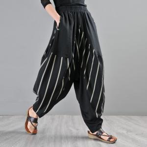 Baggy-Fit Casual Flow Pants Womens Striped Low Crotch Pants