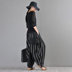 Baggy-Fit Casual Flow Pants Womens Striped Low Crotch Pants